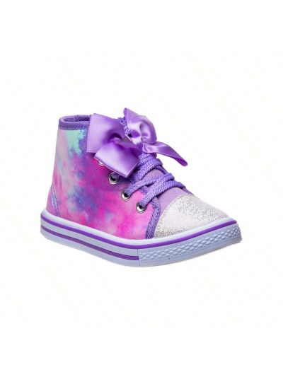 Girls' Multi Color Canvas High Top Lace Up Sneakers with Decorative Bow