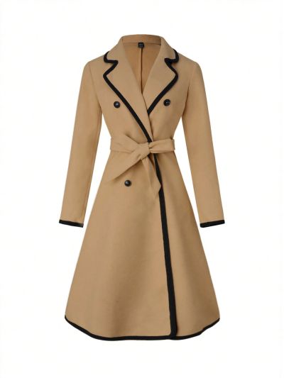 Double Breasted Wool Coat With Patchwork Edge