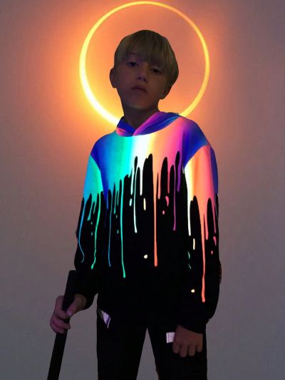 SHEIN Teen Boys' Casual Loose Knitted Hoodie With Night Glow Print