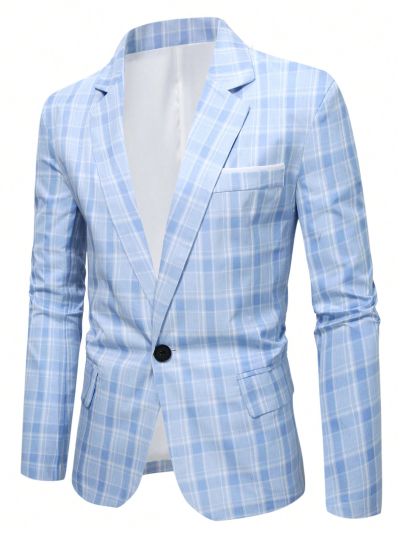 Extended Sizes Men's Plus Size Plaid Single Breasted Suit With One Button