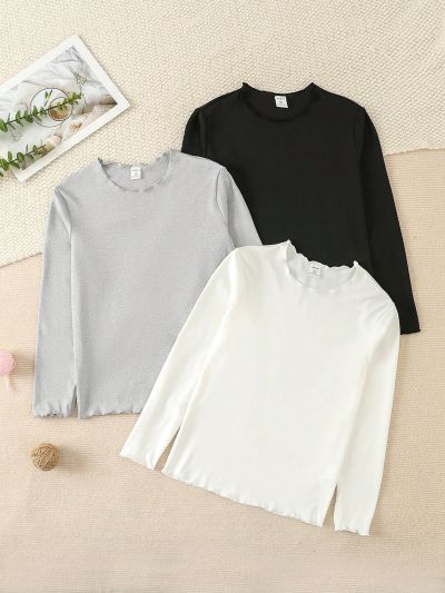 Tween Girls' Lettuce Trim Long Sleeve Top