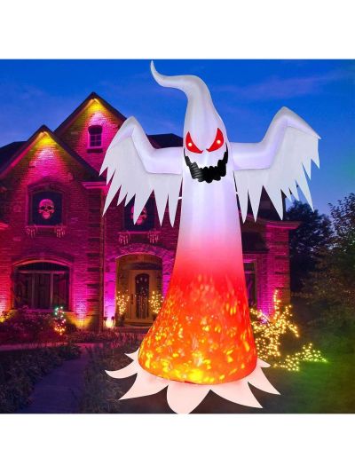 Halloween Inflatables White Ghost 8 Feet, Spooky Outdoor Decorations Blow up Ghost for Yard Patio Lawn Garden Home House Decor, IP44 Weather Proof, Creepy Ghost with Evil Soul, Burning Fire Flame