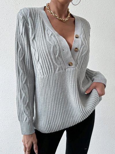 SHEIN LUNE V-neck Long Sleeve Casual Pullover Sweater