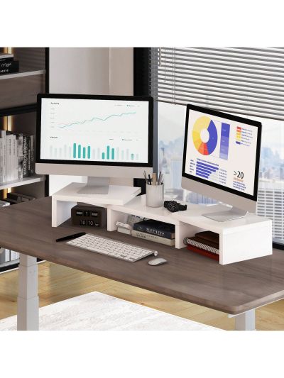 SUPERJARE Dual Monitor Stand Riser, Adjustable Length and Angle Screen Stand, for Laptop Computer/TV/PC/Printer
