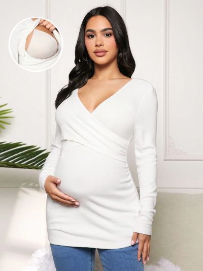 SHEIN Maternity Long Sleeve Wrap Nursing T-shirt