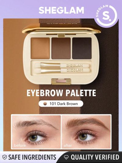 SHEGLAM Full-filled Eyebrow Palette-101 Dark Brown 3-Color Matte Eyebrow Powder Eyebrow Wax Filling Defining Shaping Eyebrow Makeup With Small Brush