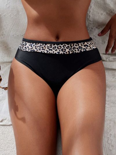 SHEIN Swim Vcay Women Fashionable Summer Leopard Print Bikini Bottom