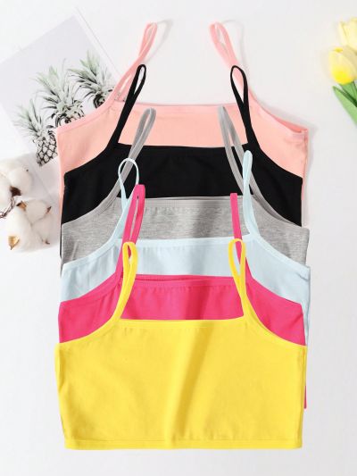 6pcs/Set Girls' Seamless Solid Color Bralette