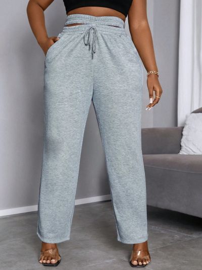 SHEIN SXY Plus Size Hollow Out Drawstring Sweatpants