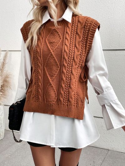 SHEIN LUNE 1pc Cable Knit Knot Side Sweater Vest