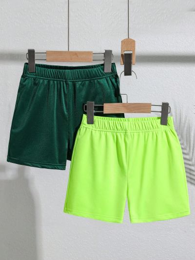 SHEIN 2pcs/Set Tween Boys' Solid Color Knitted Swim Trunk, Holiday & Casual Style, One In Each Color