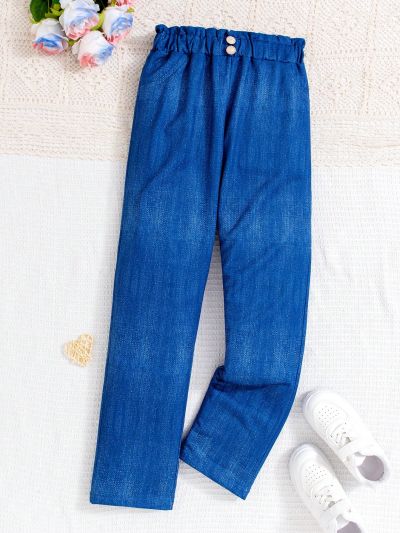 Fashionable Denim-Look Knitted Pants For Tween Girls