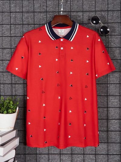 Teenage Boys' Geometric Printed Short Sleeve Polo Shirt
