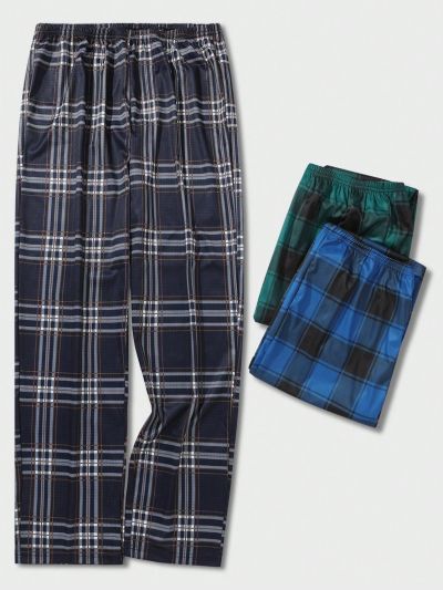 Men's Plaid Home Clothes Bottoms (3pcs Suit)