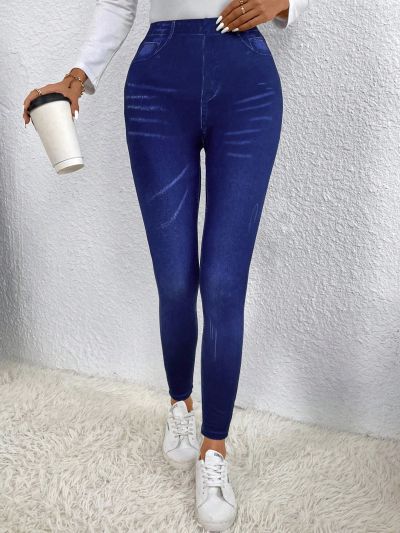 SHEIN LUNE Women's Imitation Denim Printed Leggings