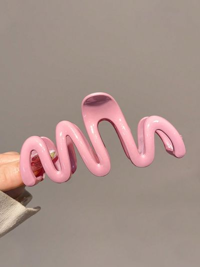 1pc Women's Large Size 13cm Pink-color Hair Claw Clip With Multi Wavy Teeth, Suitable For Thick Hair