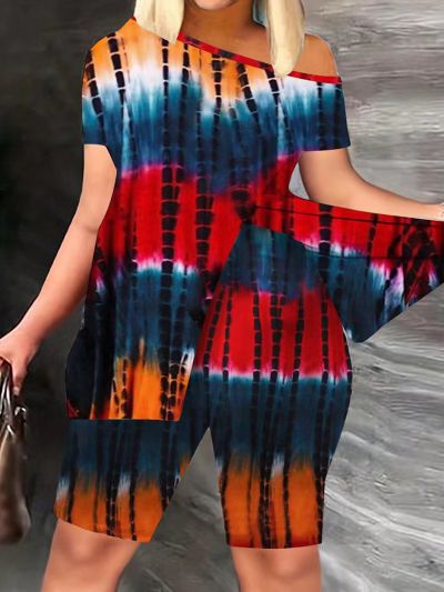 Tie-Dye Plus Size Women's Short Sleeve Top And Shorts Set