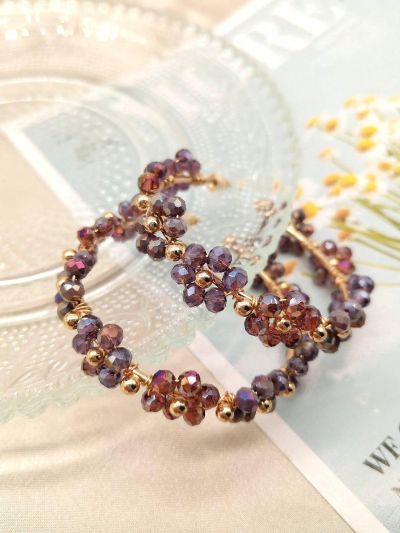 Fashion Artificial Crystal Flower Decor Hoop Earrings For Women For Daily Decoration