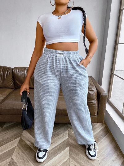 Plus Size Women'S Letter Patch Sweatpants