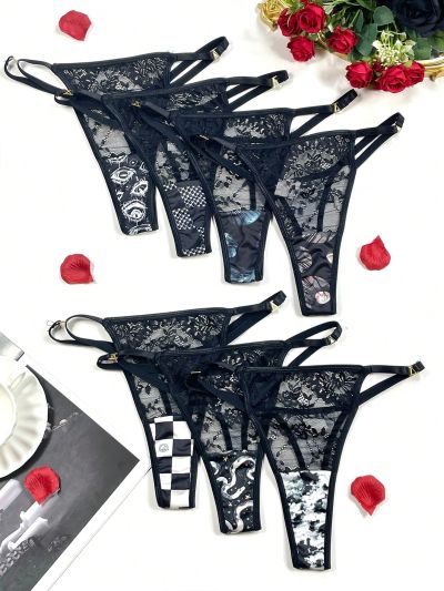 Gothic Style Lace Splicing Combination With Thong