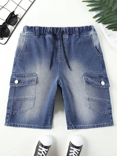 Tween Boys' Sandblasted Cargo Denim Shorts, Kids' Casual Summer Outfits