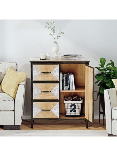 Storage Cabinet with Drawers &Door, Bathroom Floor Cabinet, Accent Cabinet with Metal Legs, Free-Standing Buffet Cabinet for Kitchen Living Room Hallway