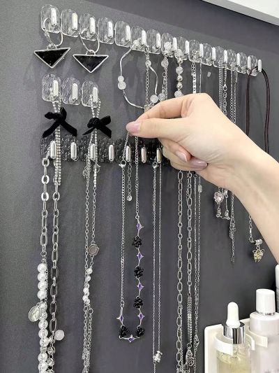 1pc Transparent Luxury Traceless Adhesive Backed Wavy Necklace Organizer Hook For Jewelry