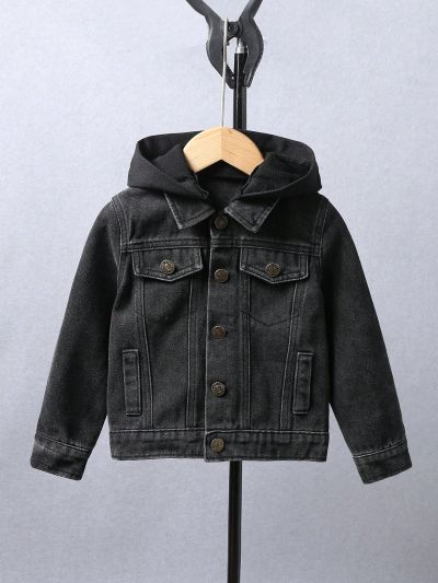 Young Boy Flap Pocket Hooded Denim Jacket