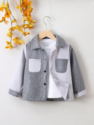 SHEIN Kids KDOMO Boys' (little) Woolen Coat With Front Pocket