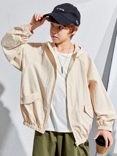 SHEIN Boys' Casual Loose Fit Hooded Thin Jacket For Tween