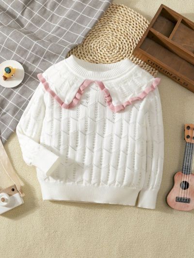 Little Girls' White Doll Collar Sweater