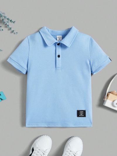 SHEIN Toddler Boys' Casual & Comfortable English Letter Print Short Sleeve Polo Shirt