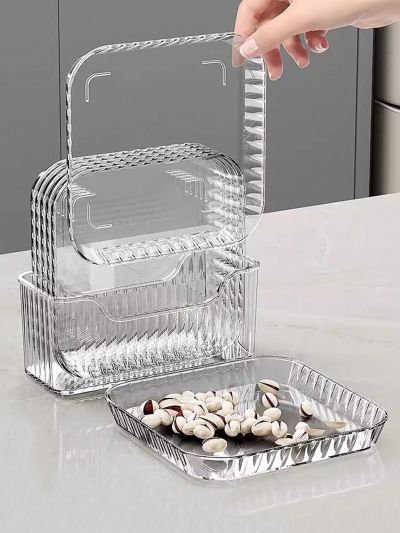 6 Pieces Plastic Tray With Base Reusable Fruit Tray, Washable Dessert Tray, Multifunctional Snack Tray, Bone Spatter Tray, Creative Candy Tray, Fruit Tray