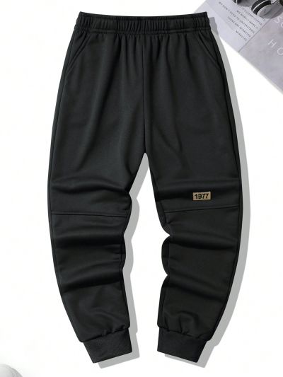 Teen Boy Elastic Waist Pants With Letter Patch