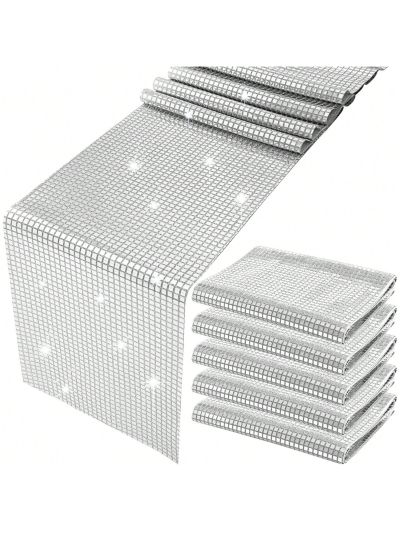 5 Pack 12 x 108 Inch Disco Table Runner Glitter Sequin Mirror Foil Table Runner for 70s 80s Disco Theme Party Birthday Wedding Event Table Decorations