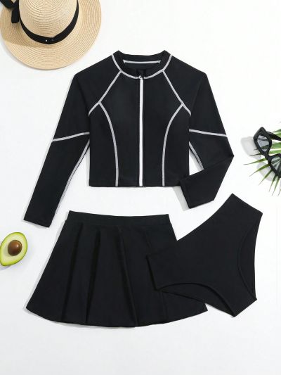 Tween Girls' Contrast Stitching Bikini Set