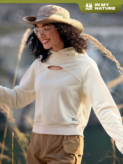 In My Nature Women's Cutout Front Raglan Sleeve Long Sleeve Outdoor Hooded Sweatshirt