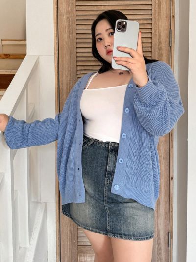 Dazy Plus Solid Color Drop Shoulder Cardigan