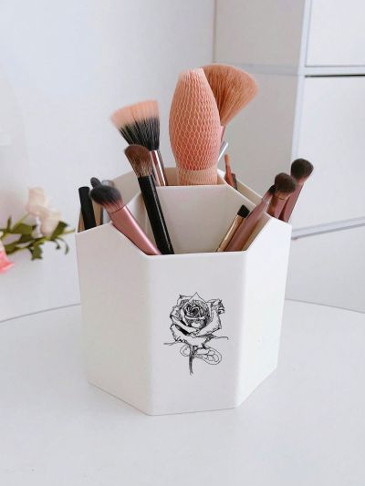 Cassi Walsh Rose Pattern Desk Organizer Holder For Stationery And Makeup Brushes