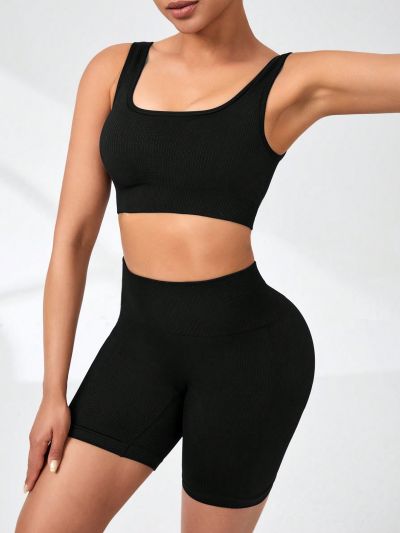 SHEIN Daily&Casual Seamless Ribbed Tank Top & Activewear Set