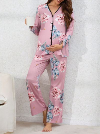 Maternity Flower Print Pajama Set