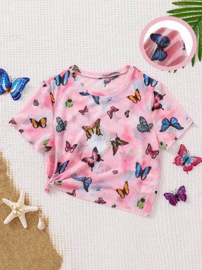 SHEIN Kids Cooltwn Tween Girls' Daily Casual Short Sleeve Knitted T-Shirt With Round Neck For Spring And Summer