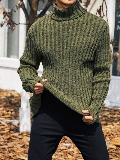 Men Plus Turtleneck Ribbed Knit Sweater