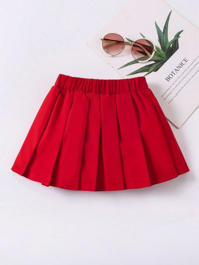 SHEIN Kids EVRYDAY Young Girls' Solid Color Pleated Skirt