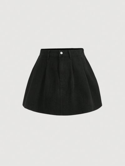 SHEIN EZwear Plus Solid Pleated Denim Skirt