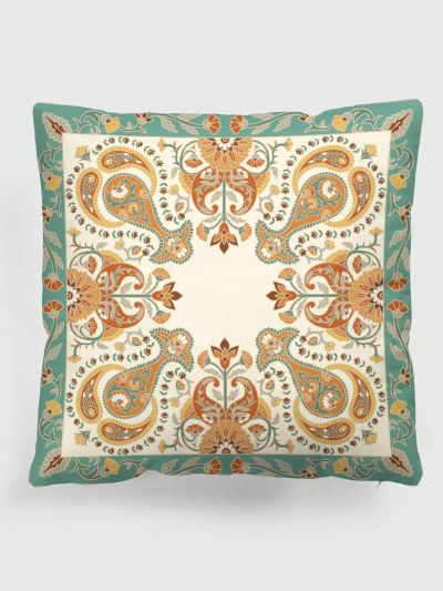 Shein X Doodleandpattern Geometric Abstract Floral & Botanical Pattern Printed Velvet Cushion Cover, Ideal For Home Decor, Sofa, Car Pillowcases