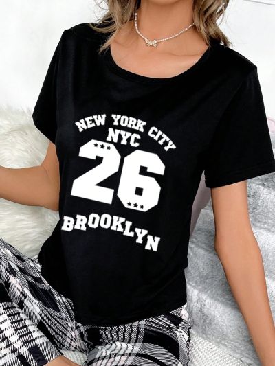 Women'S Digital Print Short Sleeve Pajama Top