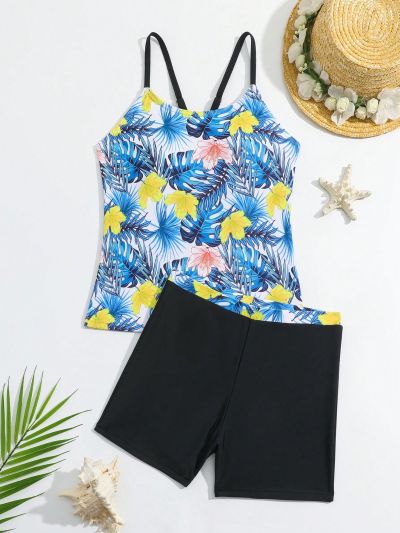 Girls (Large) Tropical Print Split Swimsuit Set