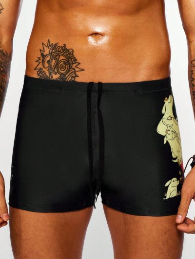 Men's Cartoon Printed Square Leg Swim Trunks