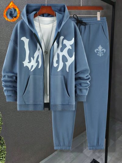 Manfinity EMRG Loose Fit Men's Abstract Print Zip-Up Hoodie And Pants Set